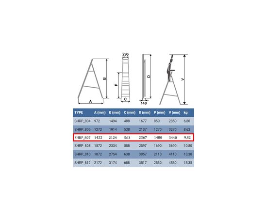 Лестница ELKOP стременка 7сх. верхняя ступенька-1,48м, проф. (SHRP 07), изображение 3