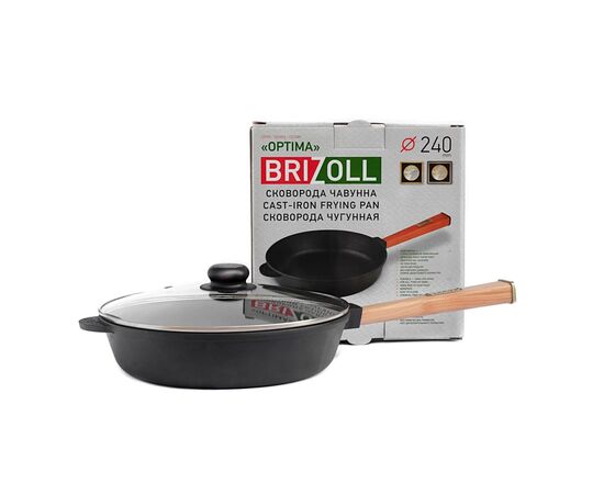 Сковорода Brizoll Optima чавунна з ручкою та скляною кришкою 240х60 мм (O2460-P-C), зображення 2