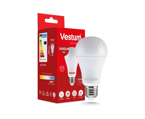 Лампочка Vestum A70 18W 6500K 220V E27 (1-VS-1113), зображення 2