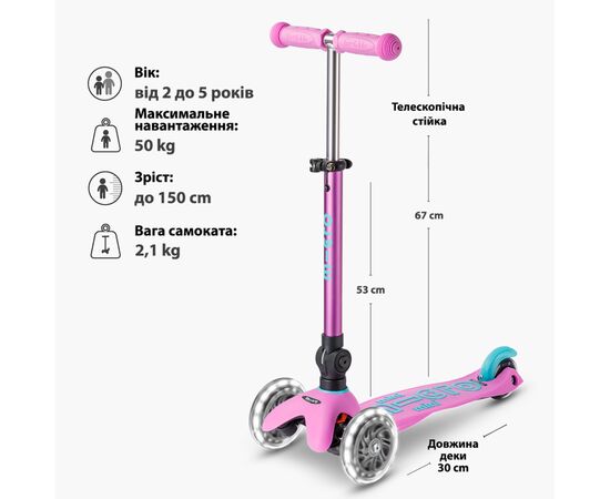 Самокат Micro Mini Deluxe Foldable LED" складний Лавандовий" (MMD398), изображение 6