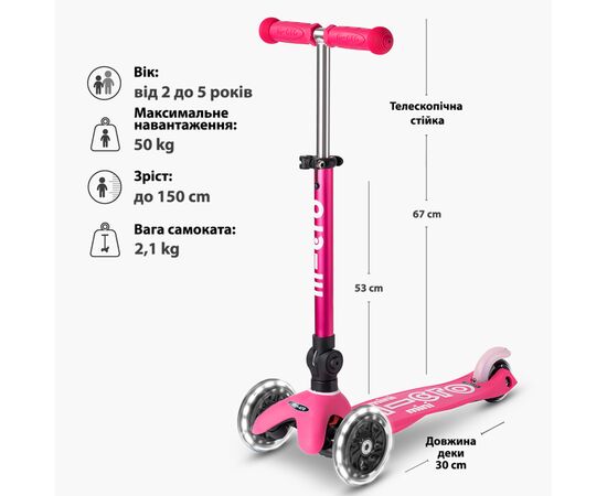 Самокат Micro Mini Deluxe Foldable LED" складний Рожевий" (MMD197), изображение 7