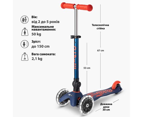 Самокат Micro Mini Deluxe Foldable LED" складний Синій" (MMD196), изображение 8