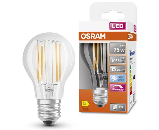 Лампочка Osram LED CLA75 DIM 7,5W/840 230V FIL E27 (4058075434967), изображение 3