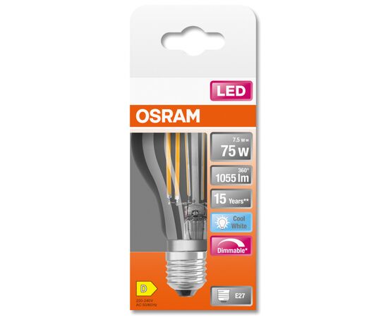 Лампочка Osram LED CLA75 DIM 7,5W/840 230V FIL E27 (4058075434967), изображение 4