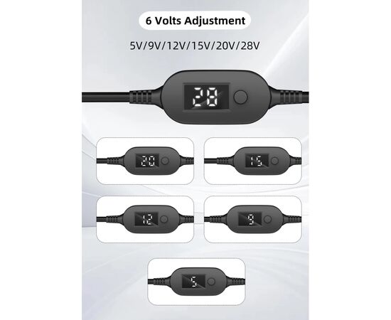 Кабель питания USB-C to DC 5.5x2.5mm 1.0m 5V/9V/12V/15V/20V/28V 140W black XoKo (XK-K695), изображение 3