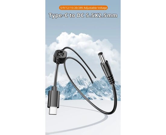Кабель питания USB-C to DC 5.5x2.5mm 1.0m 5V/9V/12V/15V/20V/28V 140W black XoKo (XK-K695), изображение 6