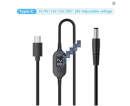 Кабель питания USB-C to DC 5.5x2.5mm 1.0m 5V/9V/12V/15V/20V/28V 140W black XoKo (XK-K695)