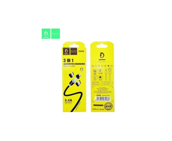 Дата кабель USB 2.0 AM to Lightning + Micro 5P + Type-C magnetic black Denmen (DN-D09E-BK), изображение 3