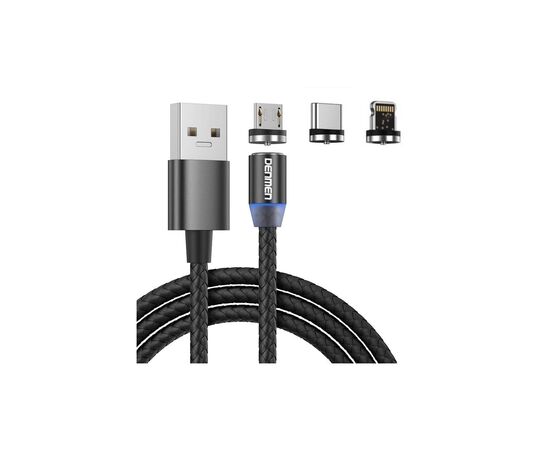 Дата кабель USB 2.0 AM to Lightning + Micro 5P + Type-C magnetic black Denmen (DN-D09E-BK)