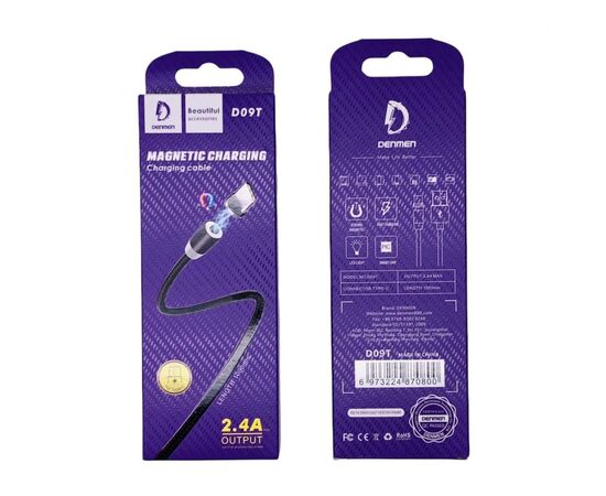 Дата кабель USB 2.0 AM to USB-C magnetic black Denmen (DN-D09T-BK), изображение 3