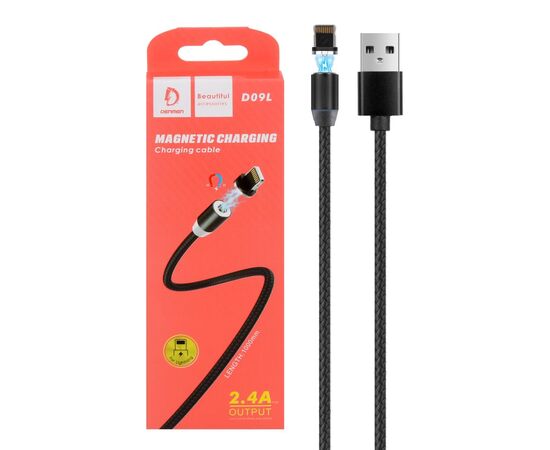 Дата кабель USB 2.0 AM to Lightning magnetic black Denmen (DN-D09L-BK), изображение 2