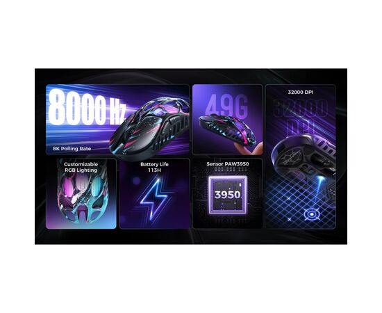 Мышка GravaStar Mercury X Pro 8K RGB Wireless/Bluetooth/USB Neon Graffiti (GS_X_PRO_CG_BLK), изображение 9