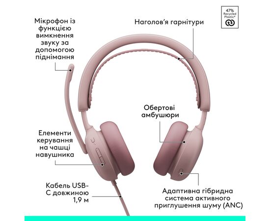 Наушники Logitech Zone Wired 2 USB Rose (981-001620), изображение 6