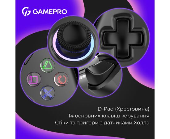 Геймпад GamePro із зарядною станцією 2.4G/BT 5.1/USB (Switch/PS/PC/iOS/Android) RGB Black (GPS20BDOC), изображение 10