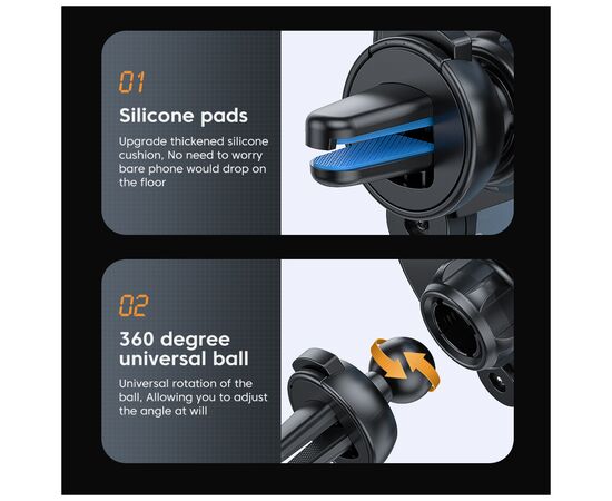 Универсальный автодержатель Essager Tourist Gravity Car Mount Phone Holder Black (EZJZL-TR01), изображение 7