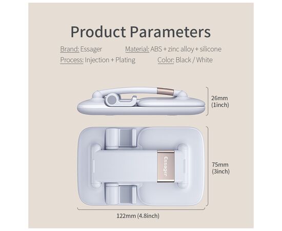 Подставка для планшета и телефона Knight Foldable Desk Mobile Phone Holder Stand (Alloy) Black Essager (EZJZM-QS01), изображение 8