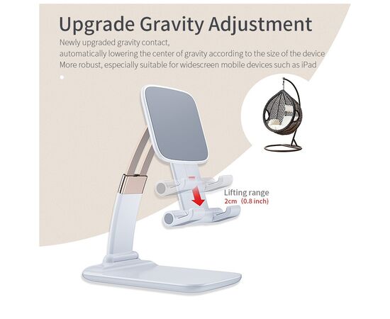 Подставка для планшета и телефона Knight Foldable Desk Mobile Phone Holder Stand (Alloy) White Essager (EZJZM-QS02), изображение 10