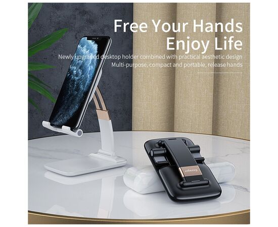 Подставка для планшета и телефона Knight Foldable Desk Mobile Phone Holder Stand (Alloy) White Essager (EZJZM-QS02), изображение 2