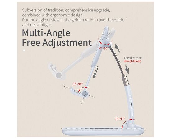 Подставка для планшета и телефона Knight Foldable Desk Mobile Phone Holder Stand (Alloy) White Essager (EZJZM-QS02), изображение 9