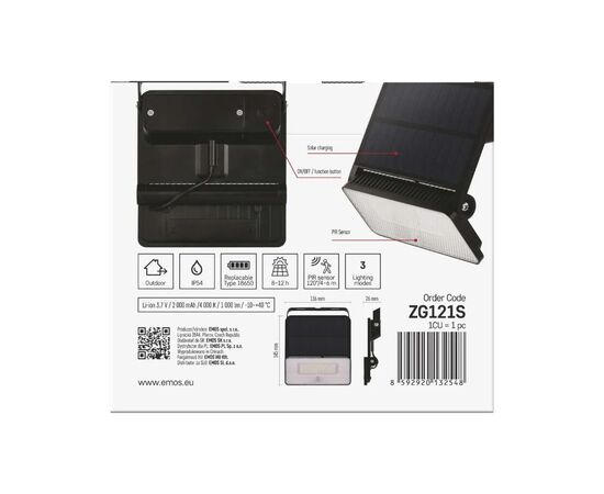Прожектор EMOS сонячний світлодіодний 1000 лм IP54 4000K PIR (ZG121S), изображение 11
