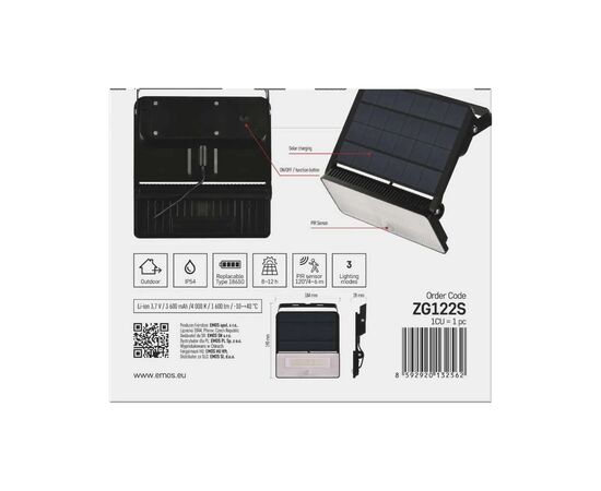Прожектор EMOS сонячний світлодіодний 1600 лм IP54 4000K PIR (ZG122S), изображение 11