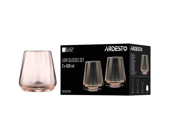 Набор стаканов Ardesto Black Mars Altair 420 мл, 2шт, скло, золотистий (AR2643GW), изображение 4
