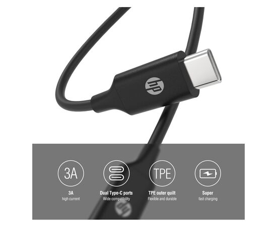 Дата кабель USB-C to USB-C 3.0m USB 3.1 PD 3A 60W HP (HP_DHC-TC107-3M), изображение 4