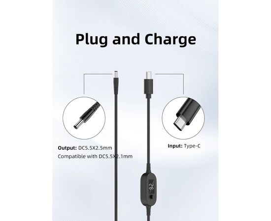 Кабель питания USB-C to DC 5.5x2.5mm 1.0m 5V/9V/12V/15V/20V/28V 140W black XoKo (XK-K695), изображение 4