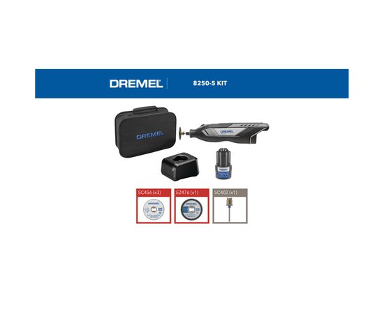 Гравер Dremel 8250-5 12V, 1х2Ah, 5000-30000об/хв, ЗП, 0.59кг (F.013.825.0JA), зображення 10