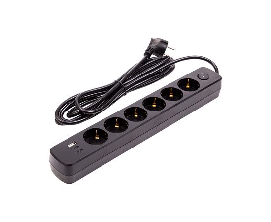 Мережевий фільтр живлення PowerPlant 3м, 6 розеток, USB (YS-N6086/3c) (EX610662)