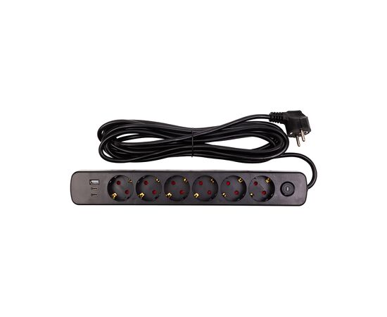 Мережевий фільтр живлення PowerPlant 5м, 6 розеток, USB (YS-N6086/5c) (EX610679), зображення 2