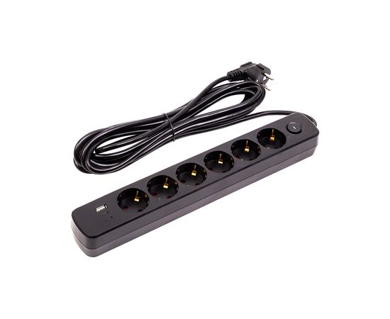 Мережевий фільтр живлення PowerPlant 5м, 6 розеток, USB (YS-N6086/5c) (EX610679)