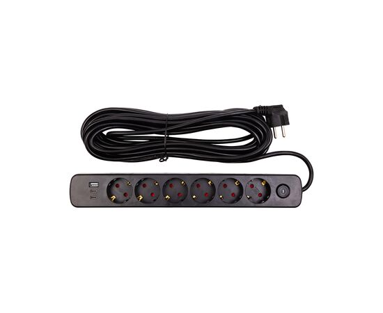 Мережевий фільтр живлення PowerPlant 10м, 6 розеток,USB, Type-C (YS-N6086/10c) (EX610693), зображення 2