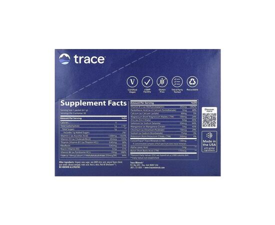 Витаминно-минеральный комплекс Trace Электролиты, вкус ананаса кокоса, Power Pak, 30 пакетов по 6 (TMR00249), изображение 2