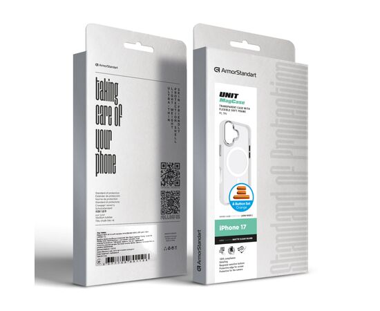 Чохол до мобільного телефона Armorstandart Unit MagCase Apple iPhone 17 Clear Silver + Orange Button Set (ARM90581), зображення 7