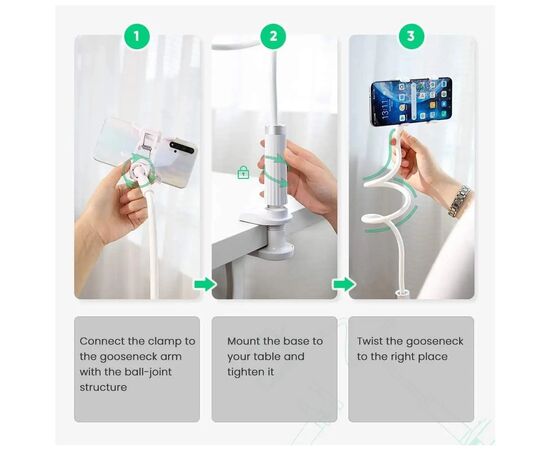Держатель для смартфонов Ugreen LP113 Multifunction Phone Clip Stand White (30488), изображение 6