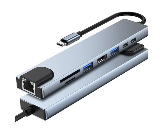 Концентратор Dynamode USB-C 8-in-1 HDMI 4K30Hz + 1xRJ45 + 1xUSB 3.0 + 1xUSB 2.0 + 1xUSB-C PD (BYL-2017L), изображение 6