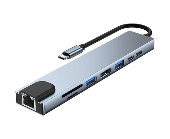 Концентратор Dynamode USB-C 8-in-1 HDMI 4K30Hz + 1xRJ45 + 1xUSB 3.0 + 1xUSB 2.0 + 1xUSB-C PD (BYL-2017L)