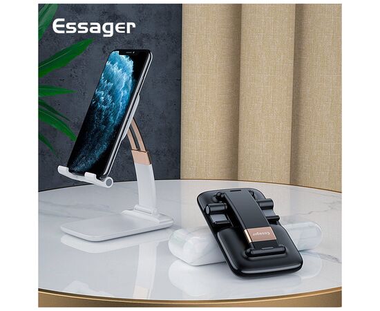 Подставка для планшета и телефона Knight Foldable Desk Mobile Phone Holder Stand (Plastic) White Essager (EZJZM-QSSJ02), изображение 2