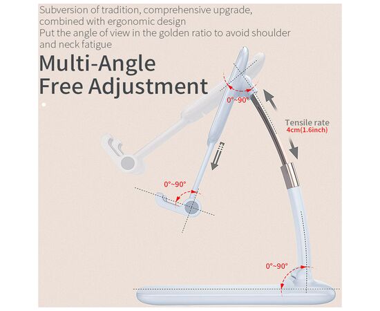 Подставка для планшета и телефона Knight Foldable Desk Mobile Phone Holder Stand (Plastic) White Essager (EZJZM-QSSJ02), изображение 4