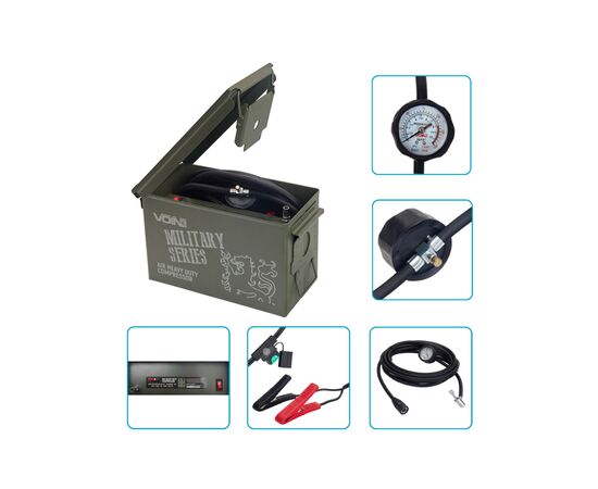 Автомобильный компрессор VOIN VM-070 "MILITARY SERIES" 150psi/25A/90л (VM-070), изображение 4
