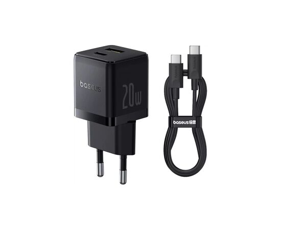 Зарядний пристрій Baseus 1xUSB-C PD20W + 1xUSB + cable USB-C to USB-C white (P10111608113-01), зображення 3