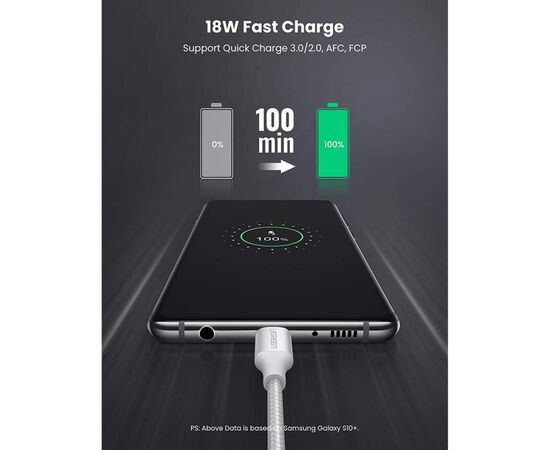 Дата кабель USB 2.0 AM to USB-C 0.25m 3A braided US288 white Ugreen (60129), зображення 2