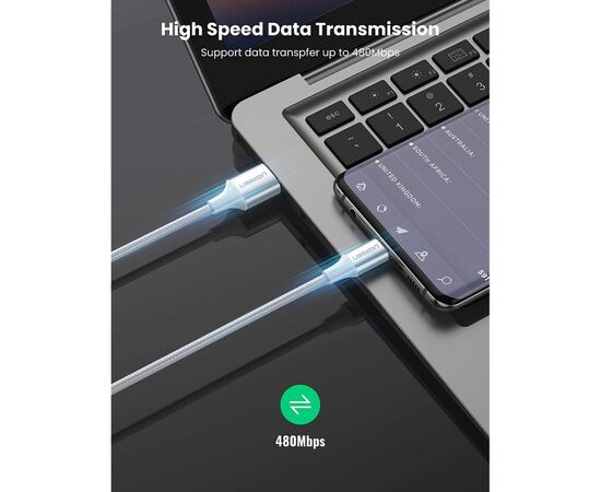 Дата кабель USB 2.0 AM to USB-C 0.25m 3A braided US288 white Ugreen (60129), зображення 4