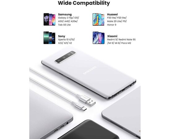 Дата кабель USB 2.0 AM to USB-C 0.25m 3A braided US288 white Ugreen (60129), зображення 5