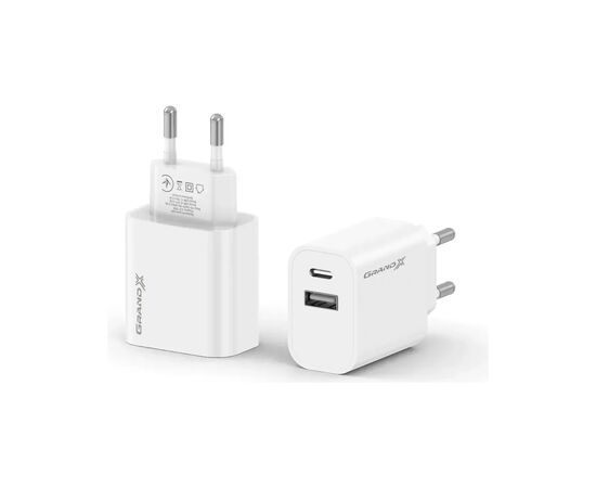 Зарядное устройство Grand-X 1xUSB-C + 1xUSB 21W OCP white (CH-21W), изображение 2