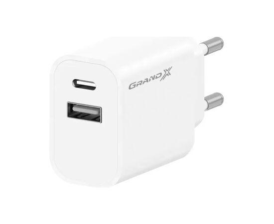 Зарядное устройство Grand-X 1xUSB-C + 1xUSB 21W OCP white (CH-21W)