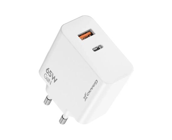 Зарядний пристрій Grand-X GaN 1xUSB-C + 1xUSB 65W PD3.0 QC4.0 AFC SCP FCP white (CH-960W), зображення 2