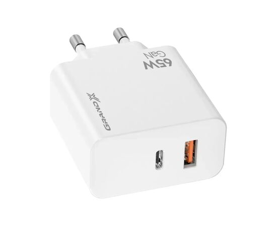 Зарядний пристрій Grand-X GaN 1xUSB-C + 1xUSB 65W PD3.0 QC4.0 AFC SCP FCP white (CH-960W), зображення 3