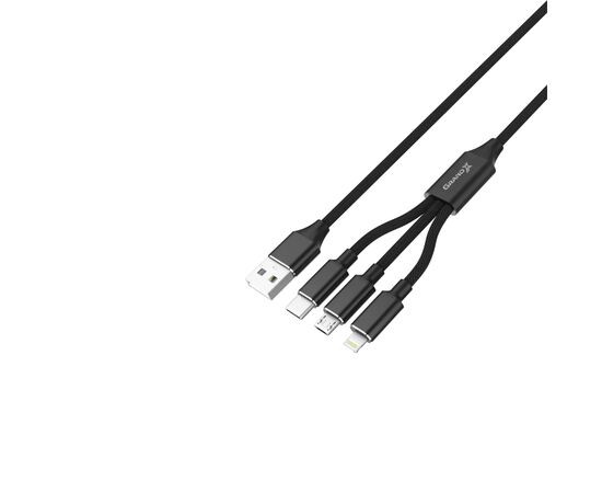 Дата кабель USB 2.0 AM to Lightning + Micro 5P + USB-C 1.0m 2.4-3A black Grand-X (PX-31B), зображення 3